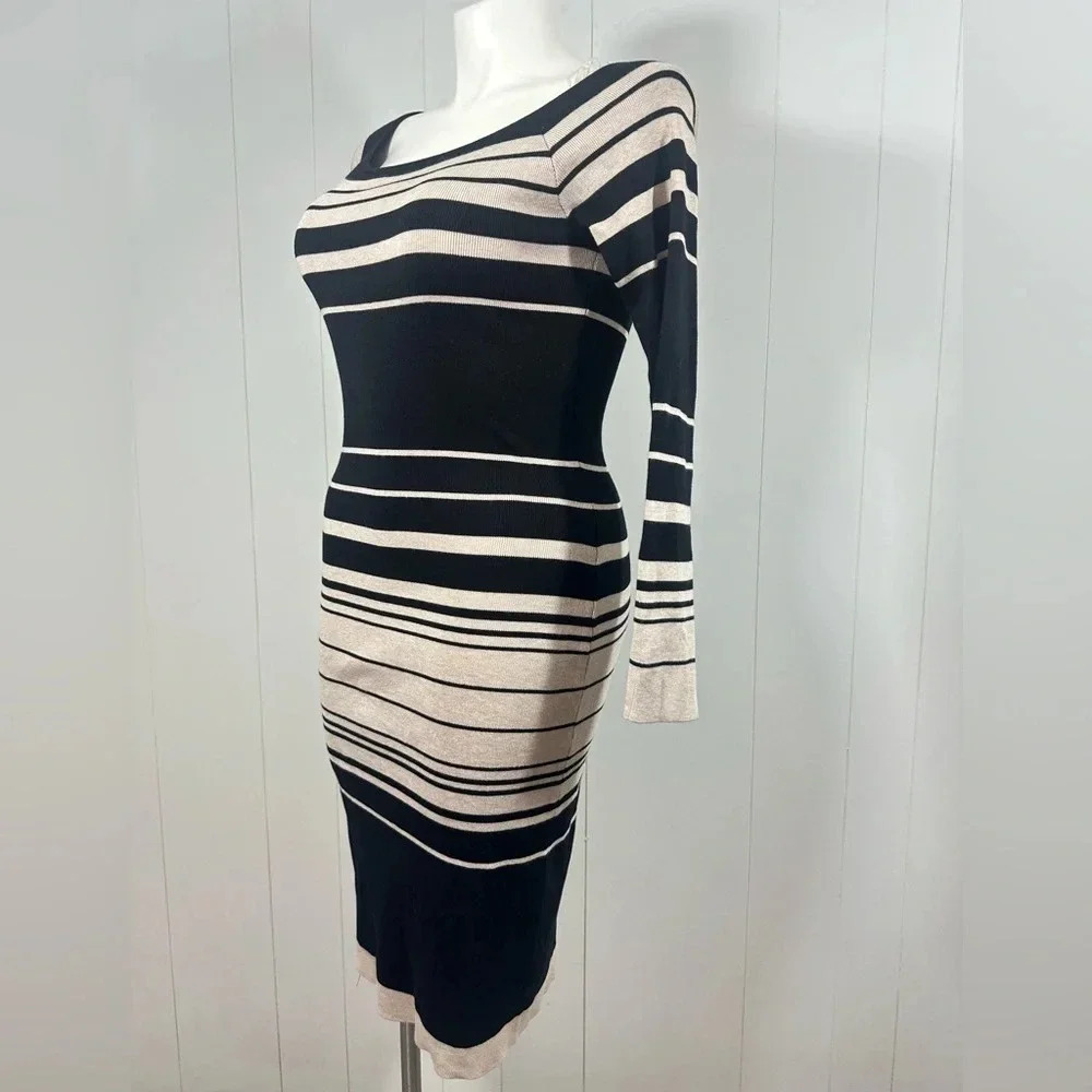 Jolie & Joy Plus Sz 3X Stripped Beige/ Black Long Sleeve Knit Dress - Picture 5 of 12